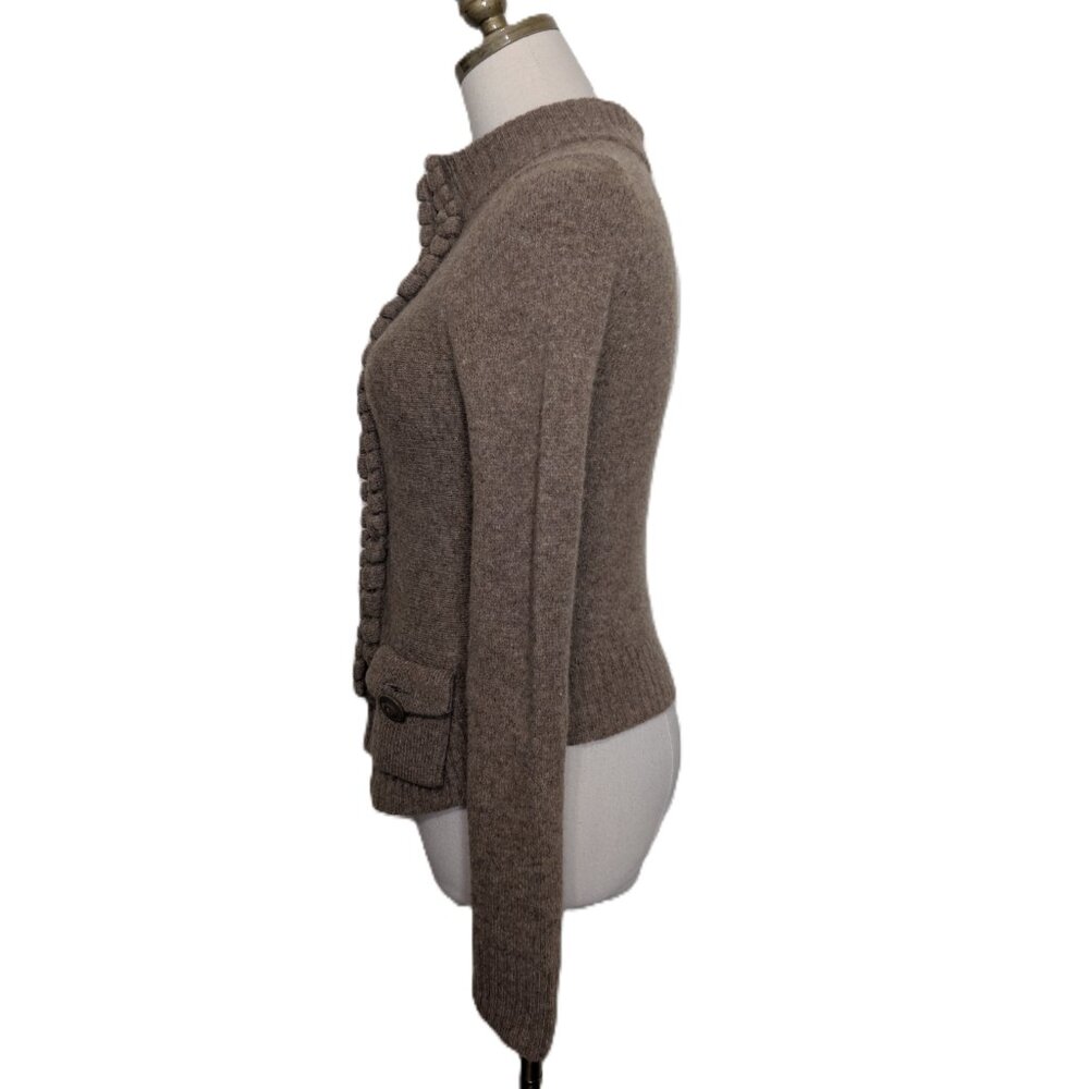 Anthropologie Moth Wool Blend Floating Sparks Ruffle Front Cardigan Size S Brown - Picture 4 of 6